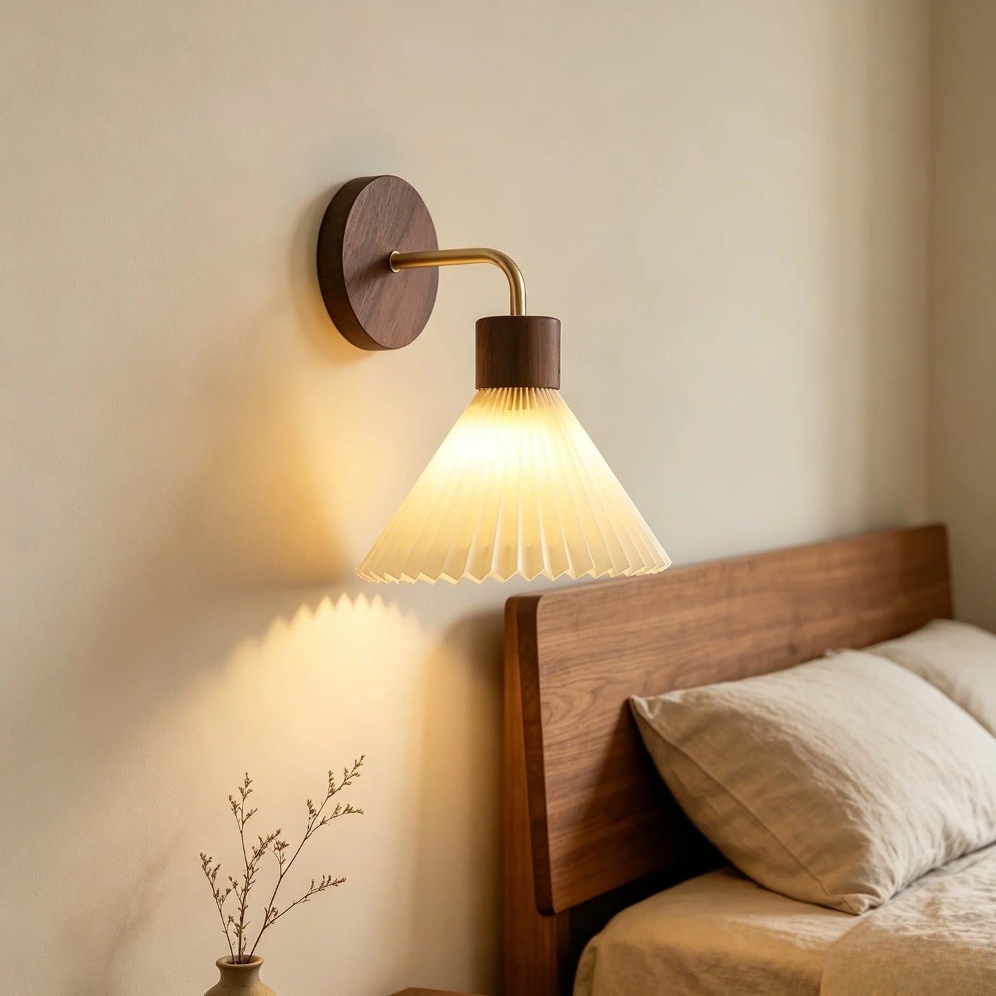 Minimalist Wall Sconce for Bedroom - Natural wood finish & E27 bulb fitting