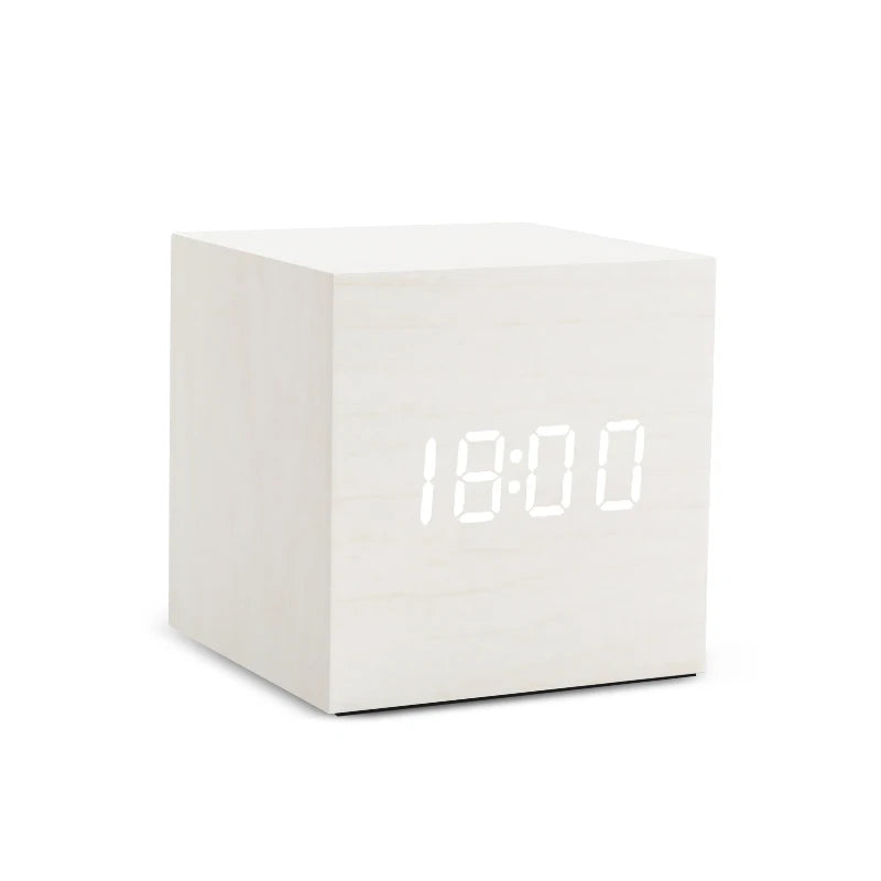 Modern LED Alarm Clock for Desk - USB powered & Natural wood finish