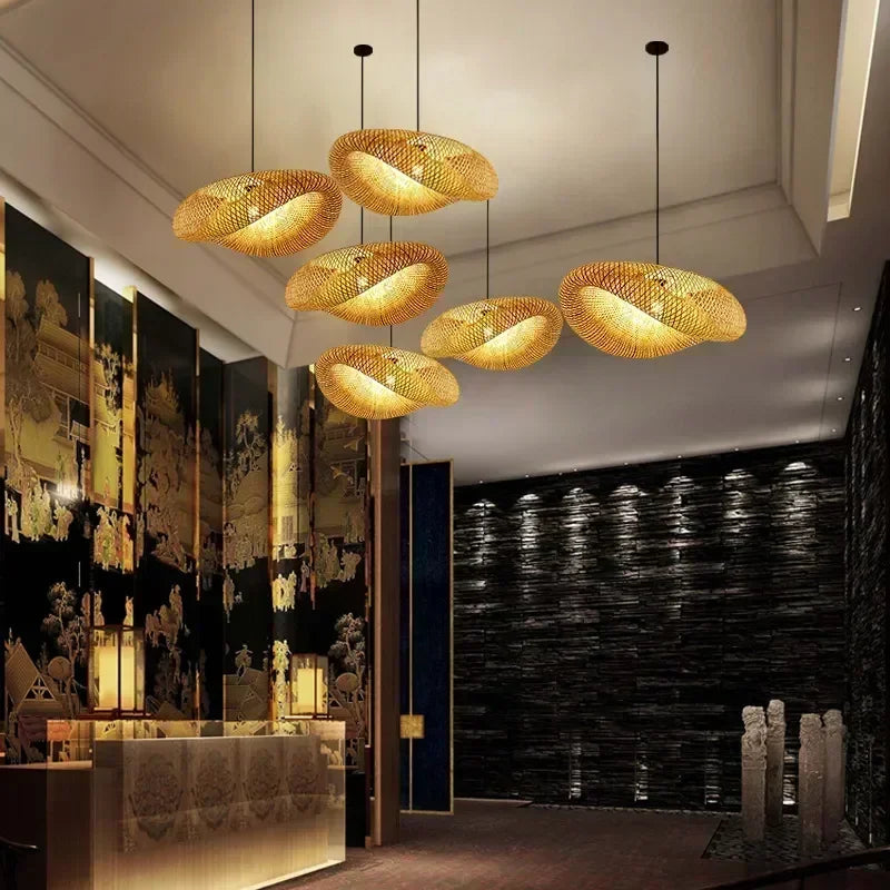 Modern Pendant Chandelier for Bedroom - Handwoven bamboo/rattan