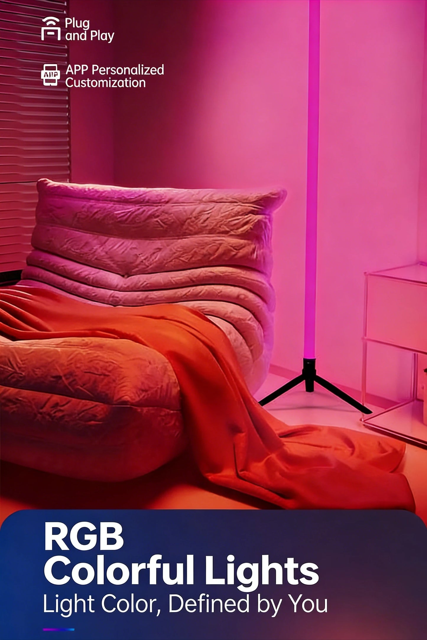 Modern Floor Lamp for Bedroom - Multicolor RGB light & Sound-reactive light