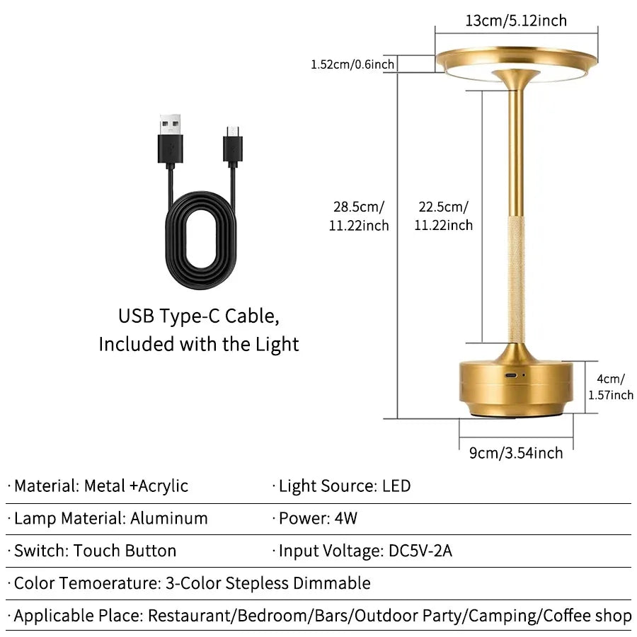 Retro LED Desk Lamp for Home - Rechargeable battery & Wireless charging