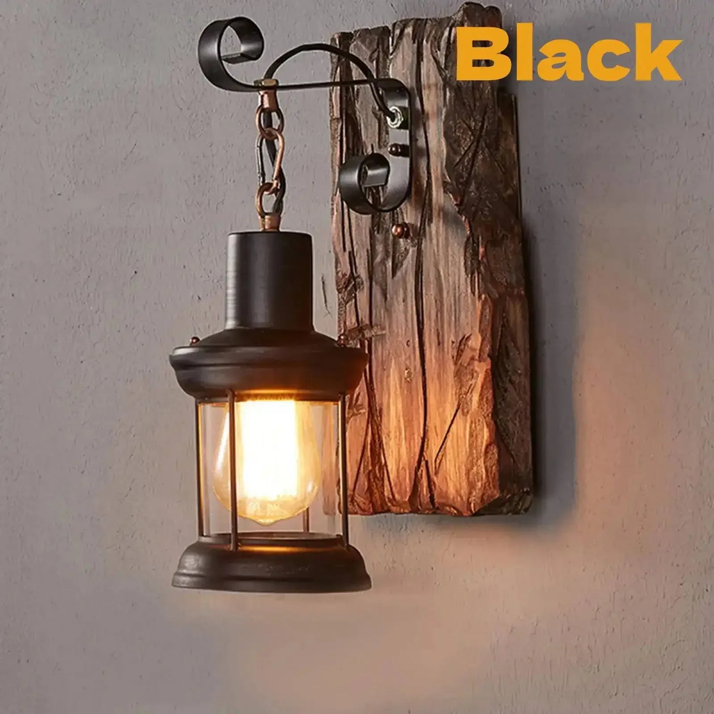 Industrial Wall Sconce for Hallway - Natural wood finish & Wrought iron frame