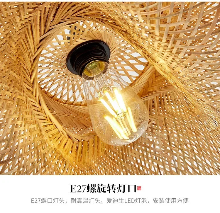 Modern Pendant Chandelier for Bedroom - Handwoven bamboo/rattan