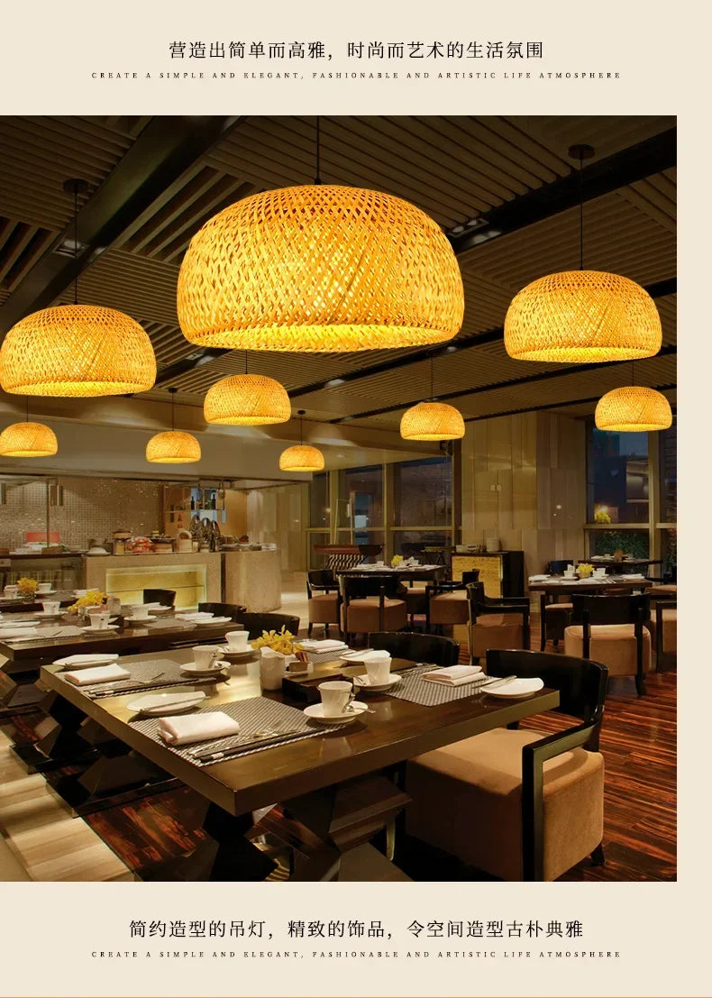 Modern Pendant Chandelier for Bedroom - Handwoven bamboo/rattan