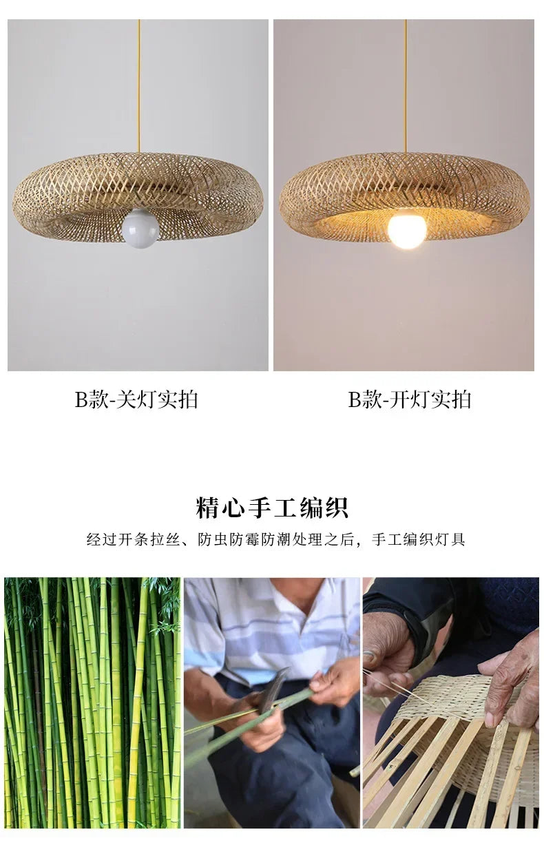Modern Pendant Chandelier for Bedroom - Handwoven bamboo/rattan