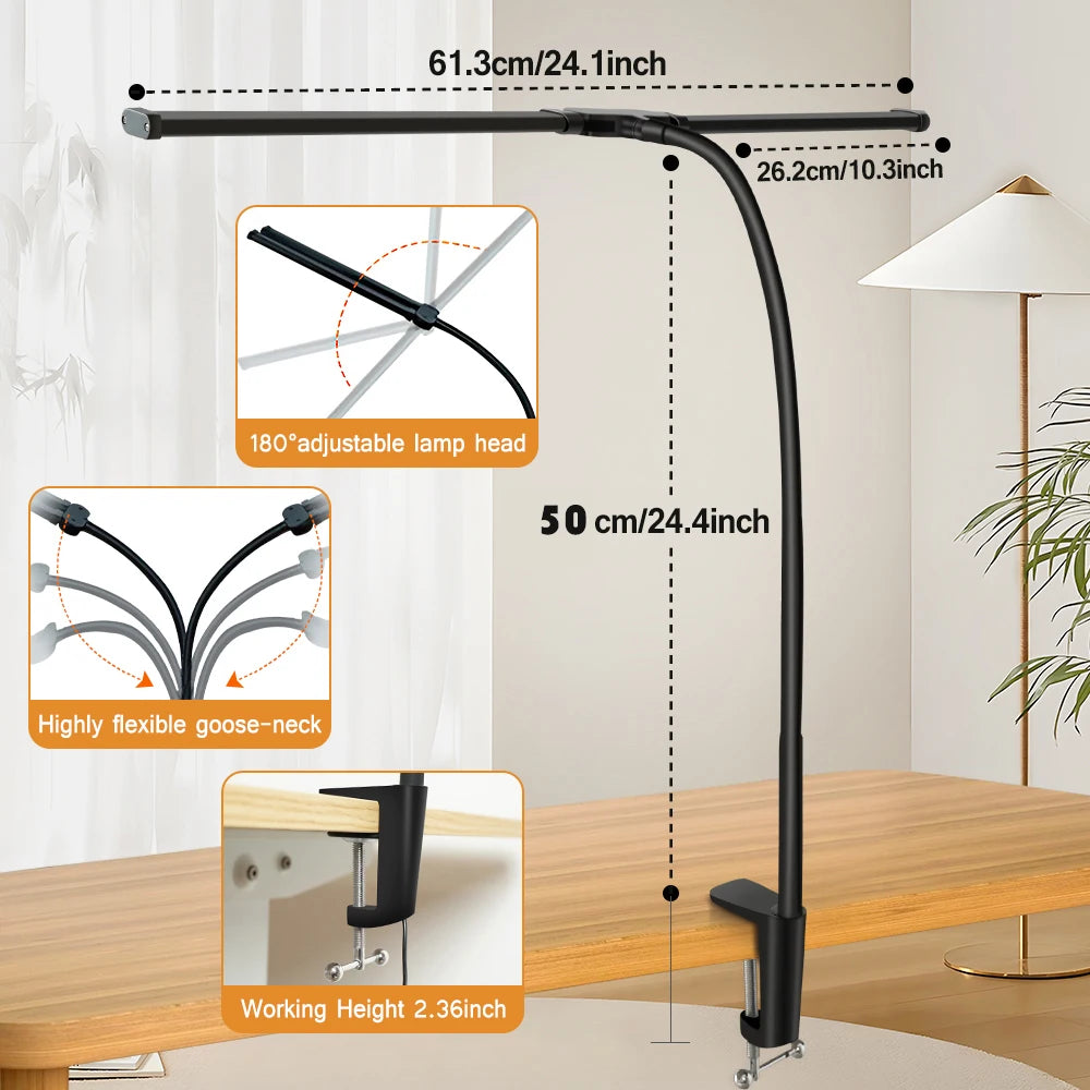 Modern LED Desk Lamp for Home Office - Stepless dimmable & Adjustable positioning