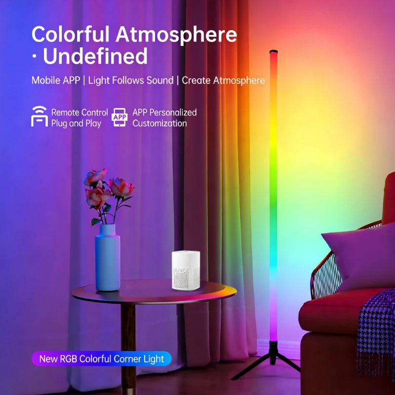 Modern Floor Lamp for Bedroom - Multicolor RGB light & Sound-reactive light