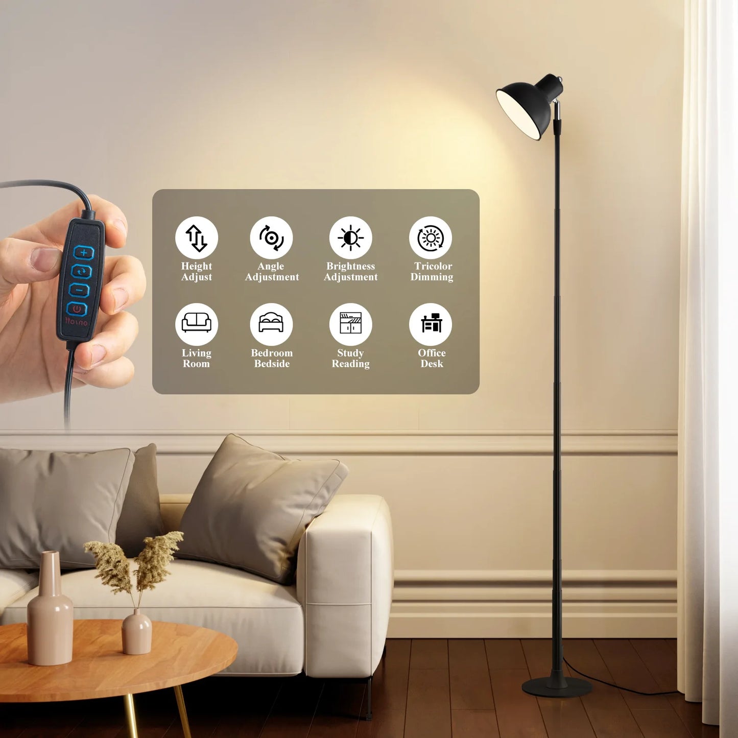 Modern Floor Lamp for Bedroom - USB powered & Stepless dimmable