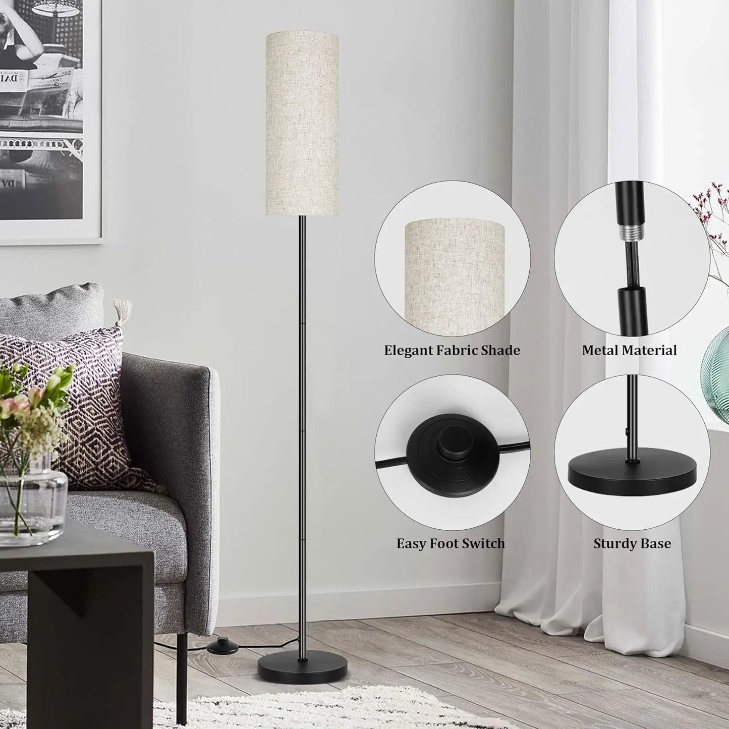 Modern Floor Lamp for Bedroom - Foot pedal switch