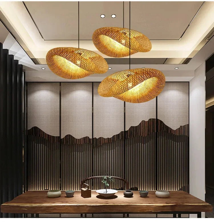Modern Pendant Chandelier for Bedroom - Handwoven bamboo/rattan