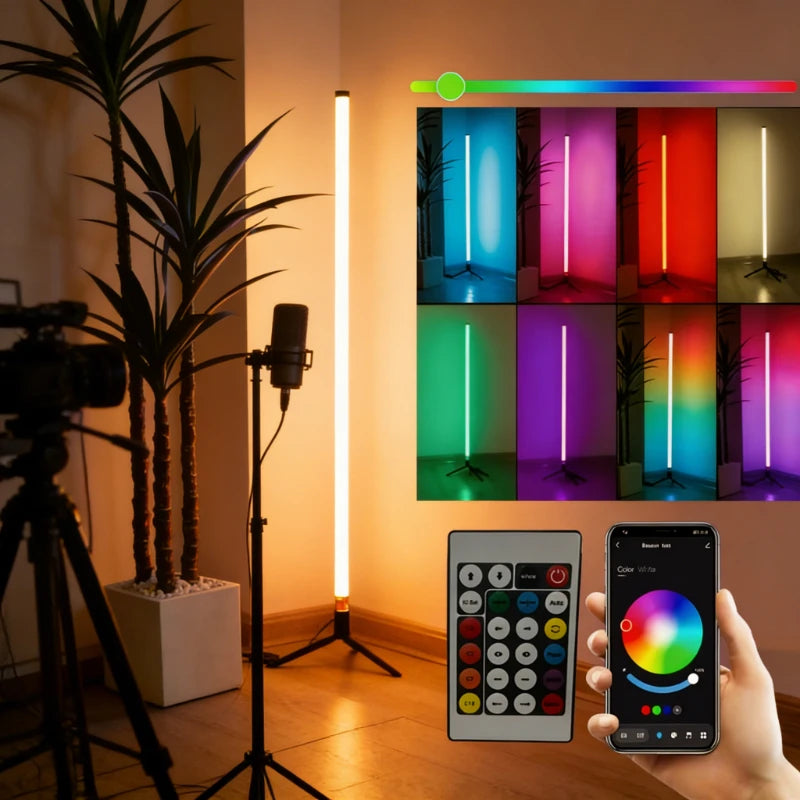 Modern Floor Lamp for Bedroom - Multicolor RGB light & Sound-reactive light