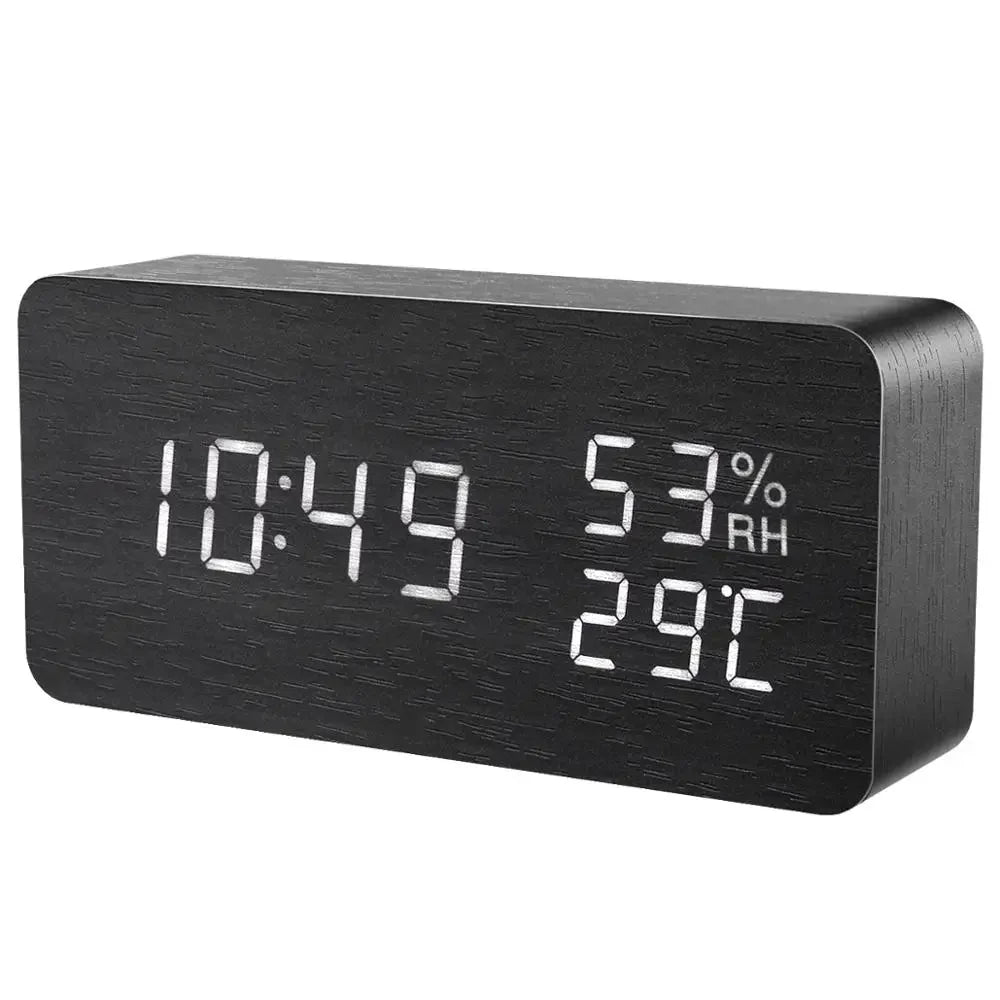 Modern LED Alarm Clock for Desk - USB powered & Natural wood finish