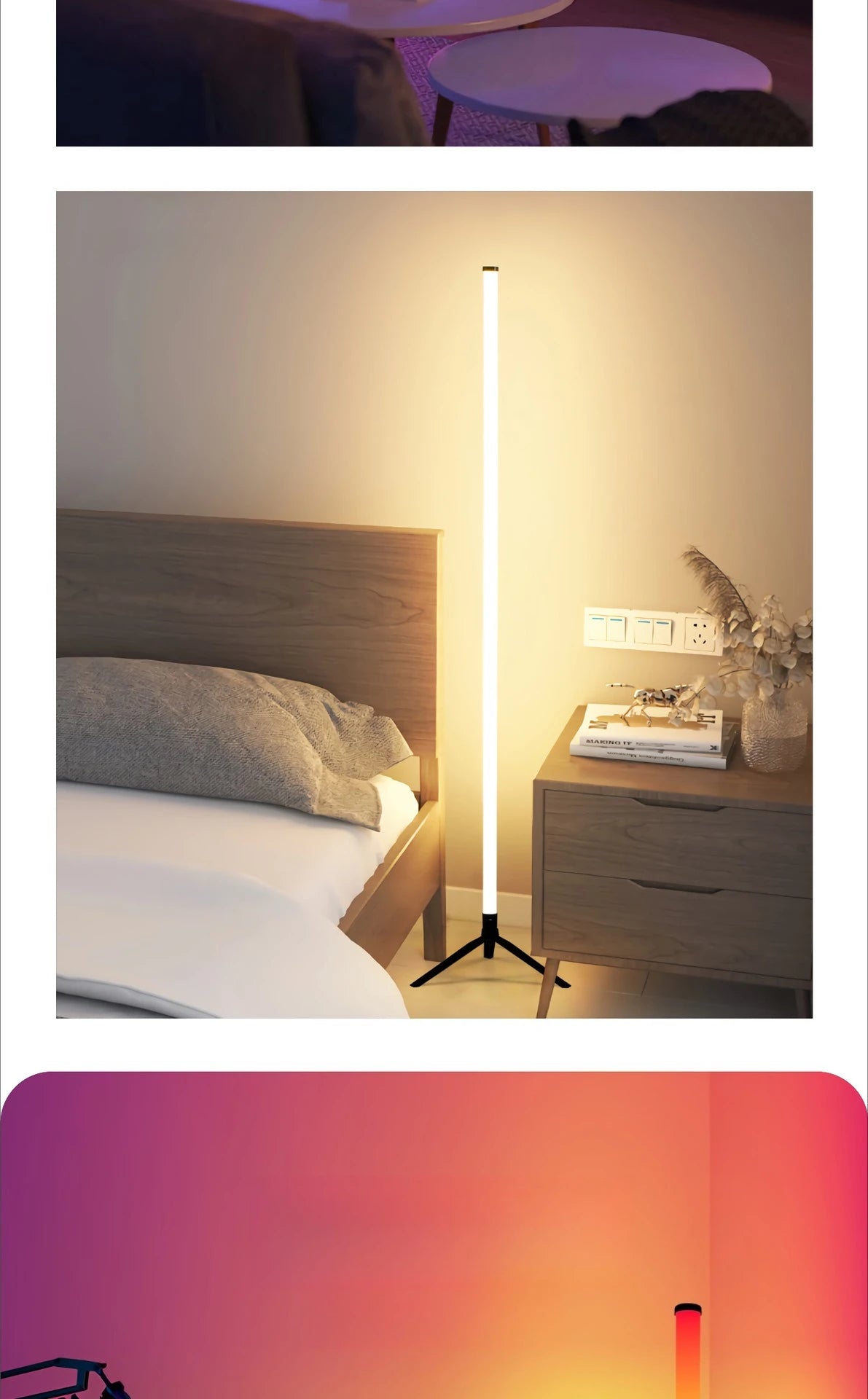 Modern Floor Lamp for Bedroom - Multicolor RGB light & Sound-reactive light