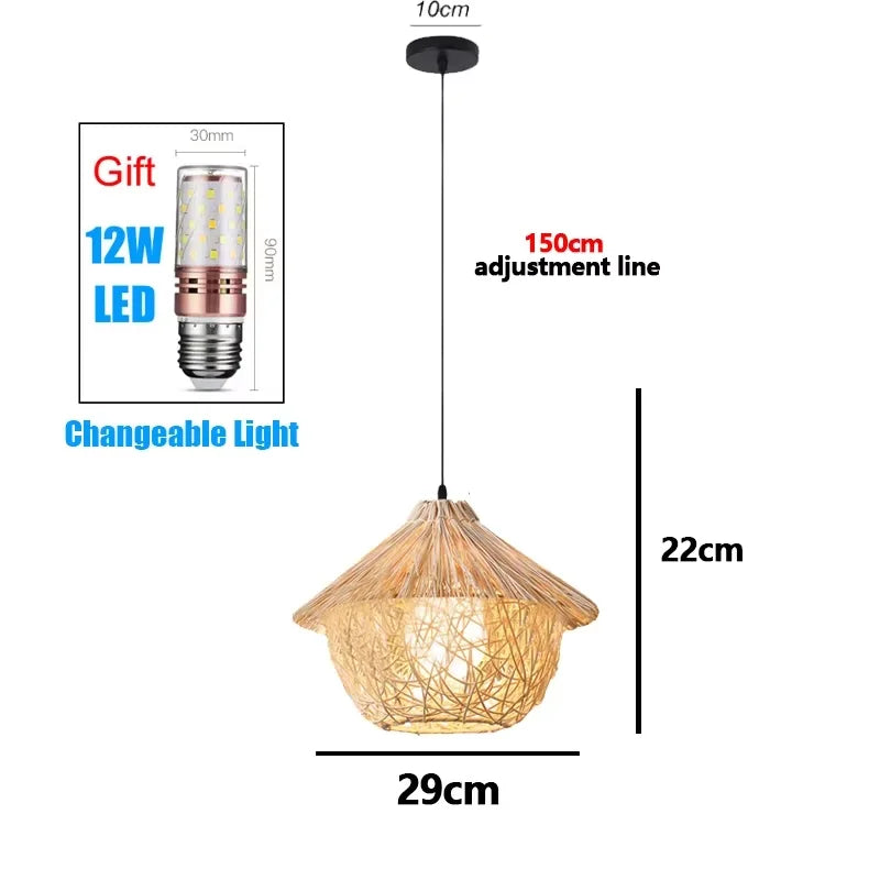 Modern Pendant Chandelier for Bedroom - Handwoven bamboo/rattan