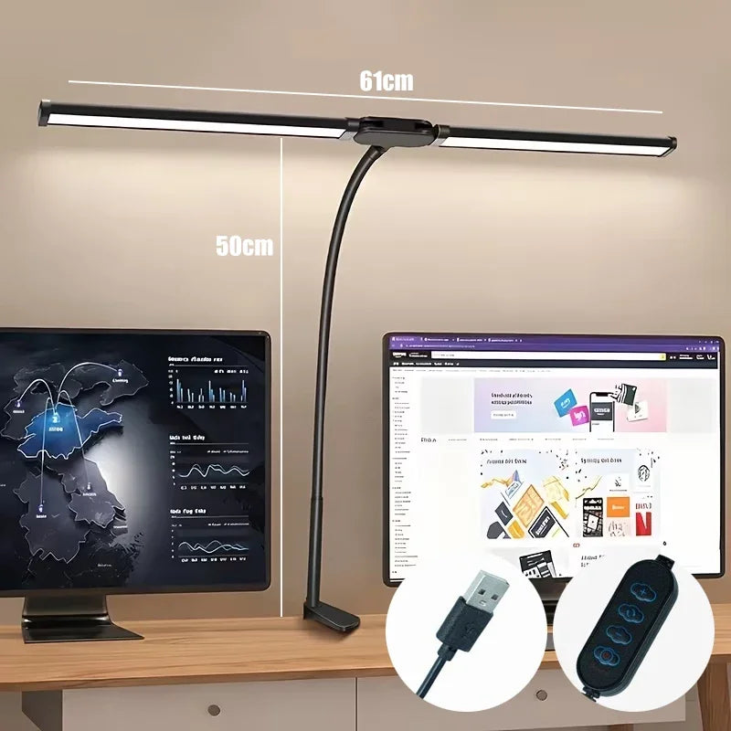 Modern LED Desk Lamp for Home Office - Stepless dimmable & Flexible gooseneck arm