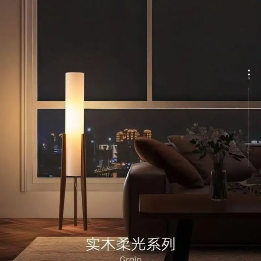 Minimalist Floor Lamp for Bedroom - Natural wood finish & Fabric lampshade